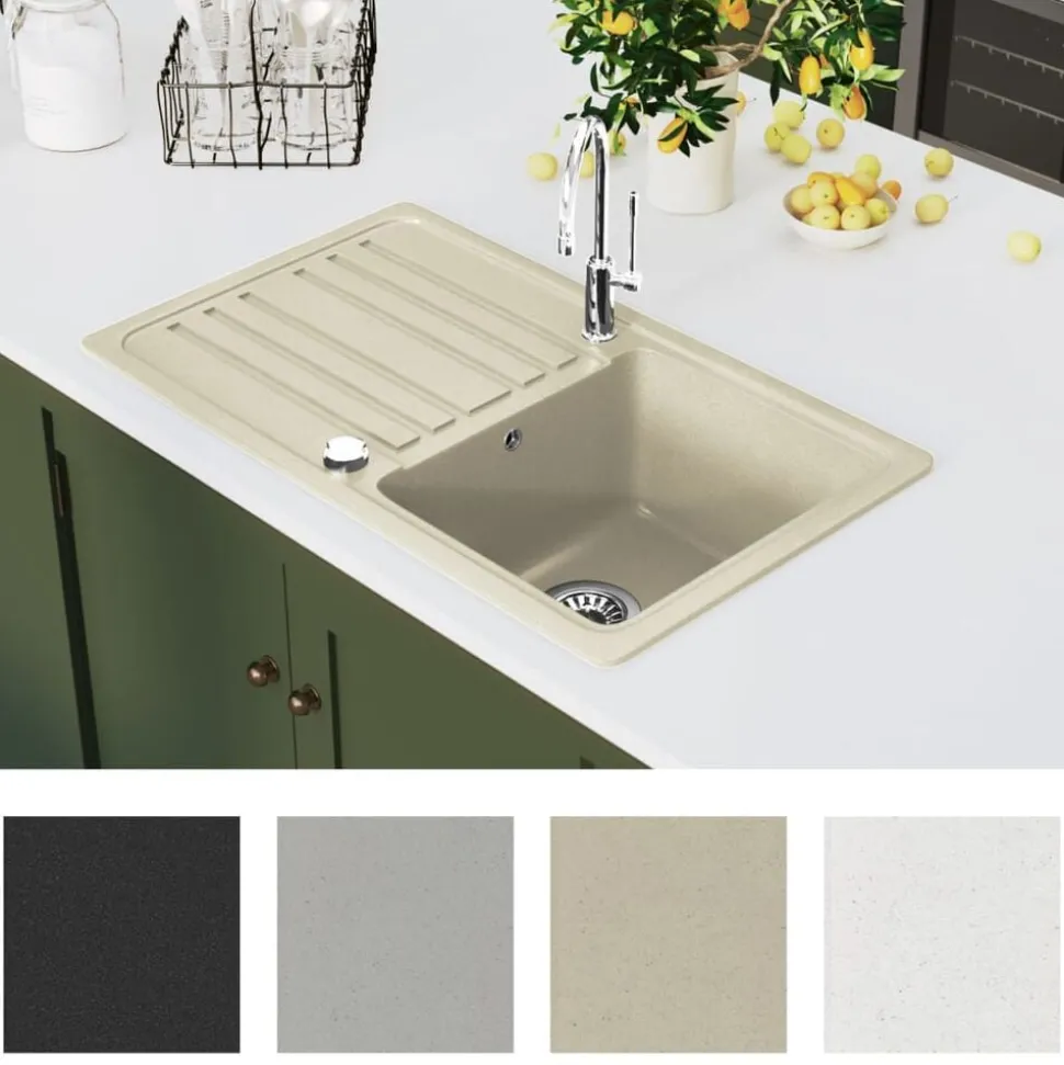 vidaXL Gootsteen enkele bak graniet beige