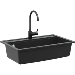 vidaXL Gootsteen enkele bak graniet zwart
