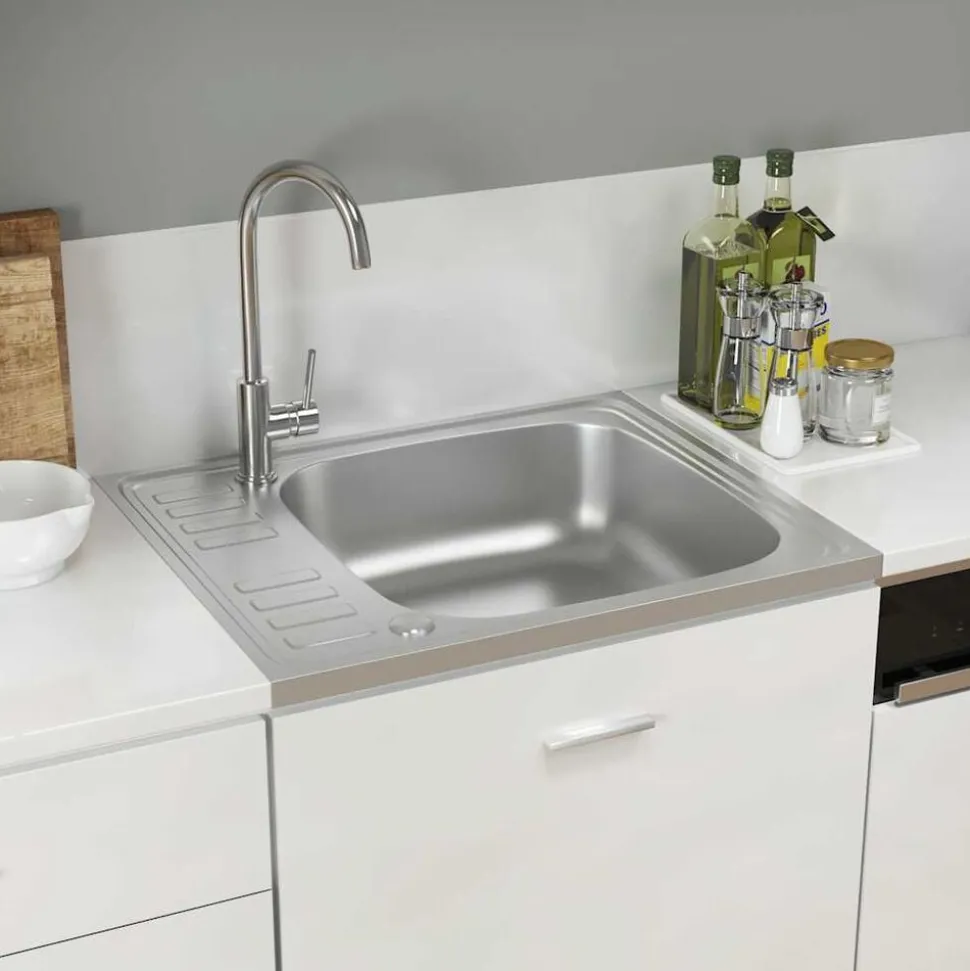 vidaXL Gootsteen met afvoerset 600x500x155 mm roestvrij staal zilver