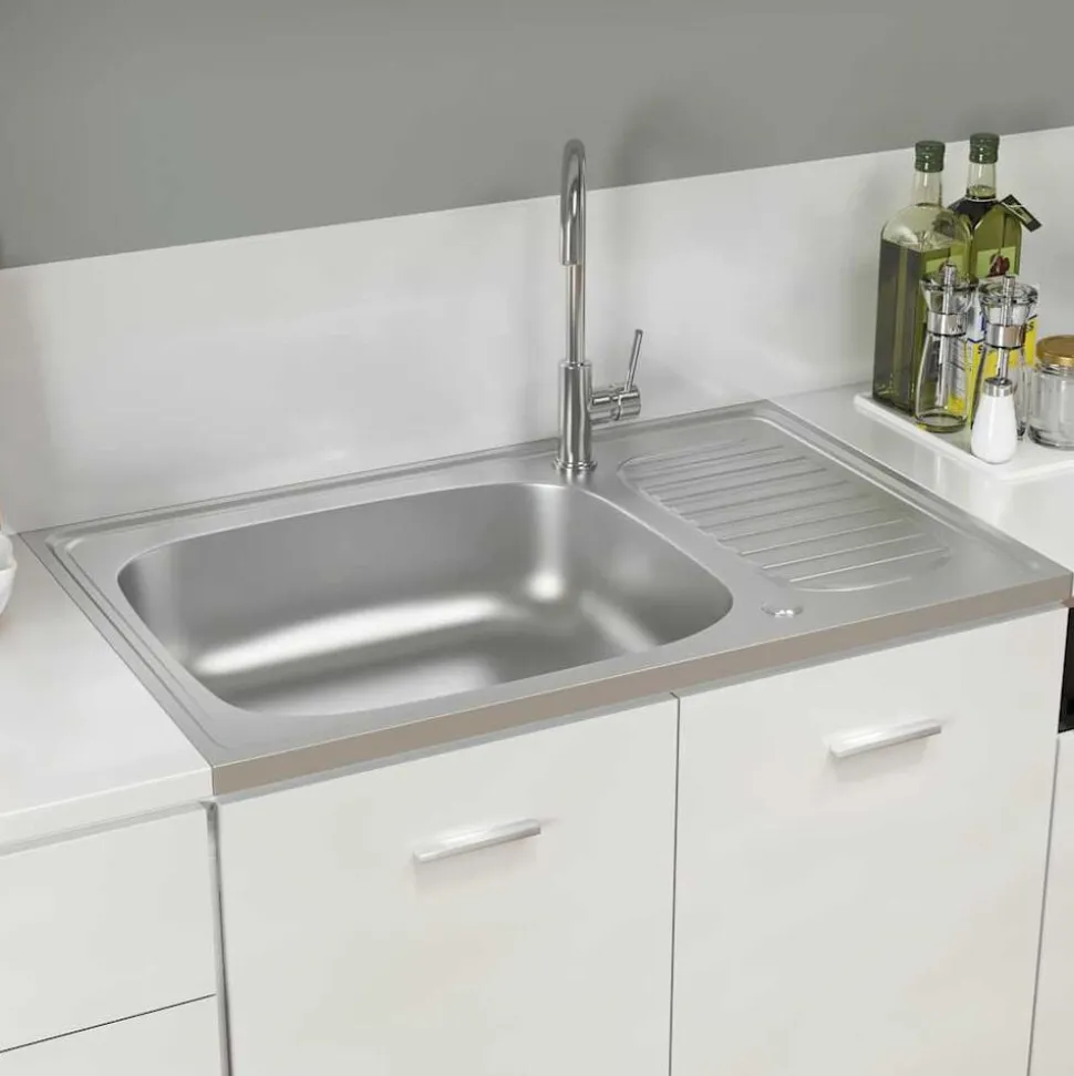 vidaXL Gootsteen met afvoerset 800x500x155 mm roestvrij staal zilver