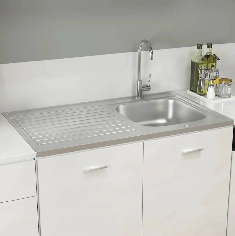 vidaXL Gootsteen met afvoerset 1000x600x155 mm roestvrij staal zilver