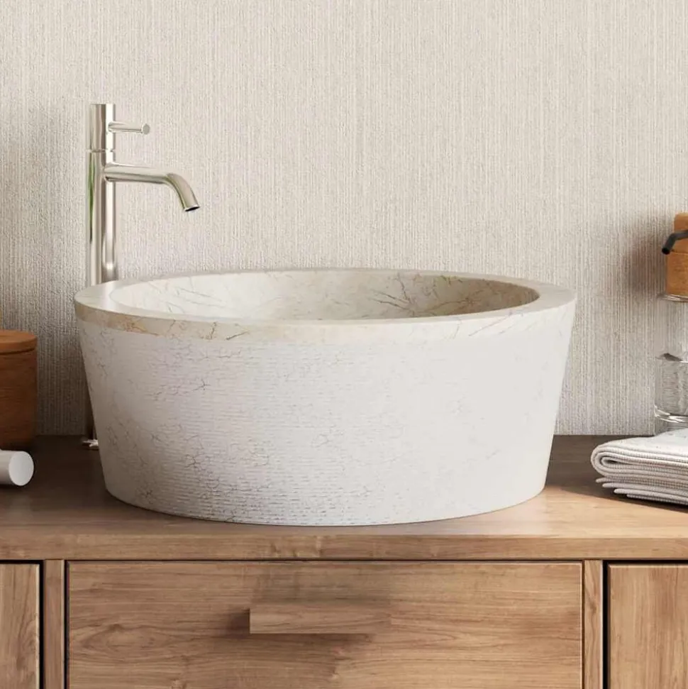 vidaXL Gootsteen Ø40x15 cm marmer crèmekleurig