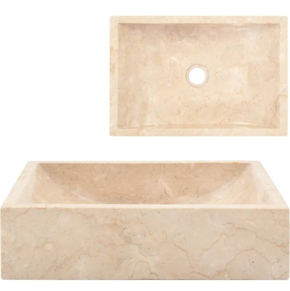 vidaXL Gootsteen 45x30x12 cm marmer hoogglans crèmekleurig