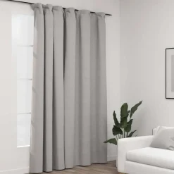 vidaXL Gordijn linnen-look verduisterend met haken 290x245 cm grijs