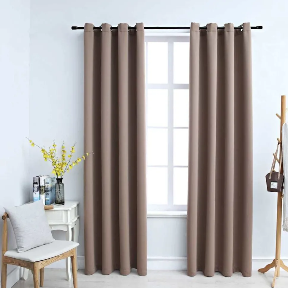 vidaXL Gordijn verduisterend met metalen ringen 2 st 140x175 cm taupe