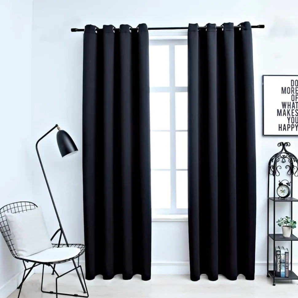 vidaXL Gordijn verduisterend met metalen ringen 2 st 140x175 cm zwart