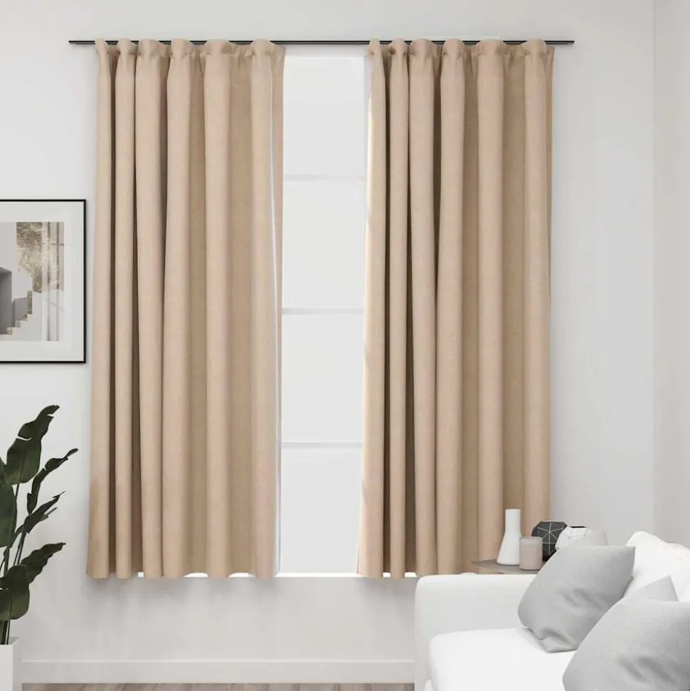 vidaXL Gordijnen linnen-look verduisterend haken 2 st 140x175 cm beige