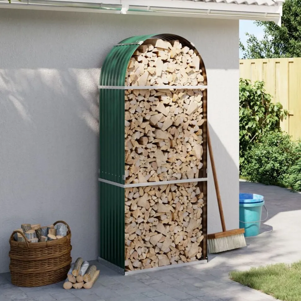 vidaXL Haardhoutopslag 80x45x190 cm gegalvaniseerd staal groen