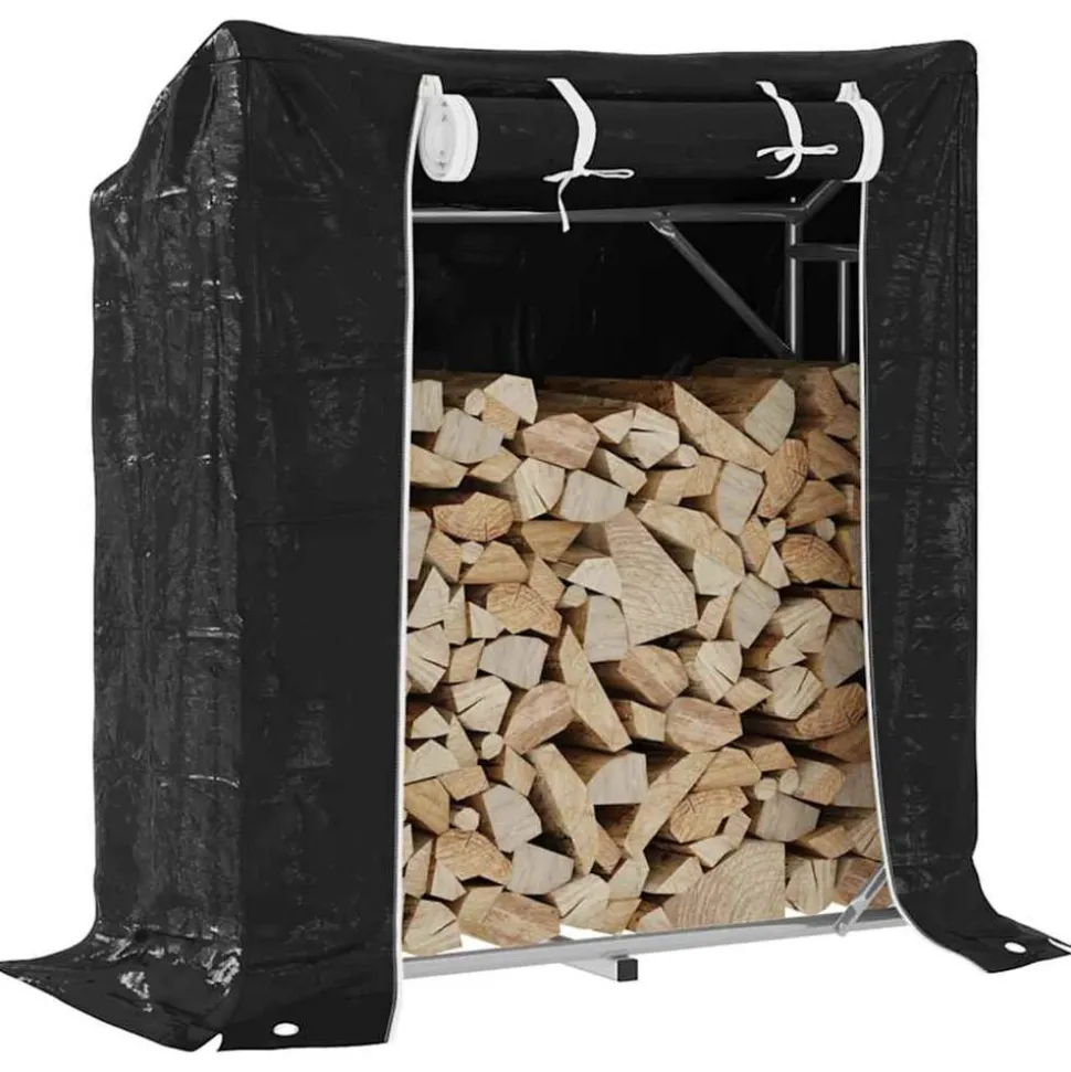 vidaXL Haardhoutrek met regenhoes 100,5x40,5x110,5 cm staal