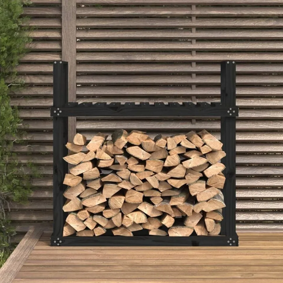 vidaXL Haardhoutrek 110x35x108,5 cm massief grenenhout zwart