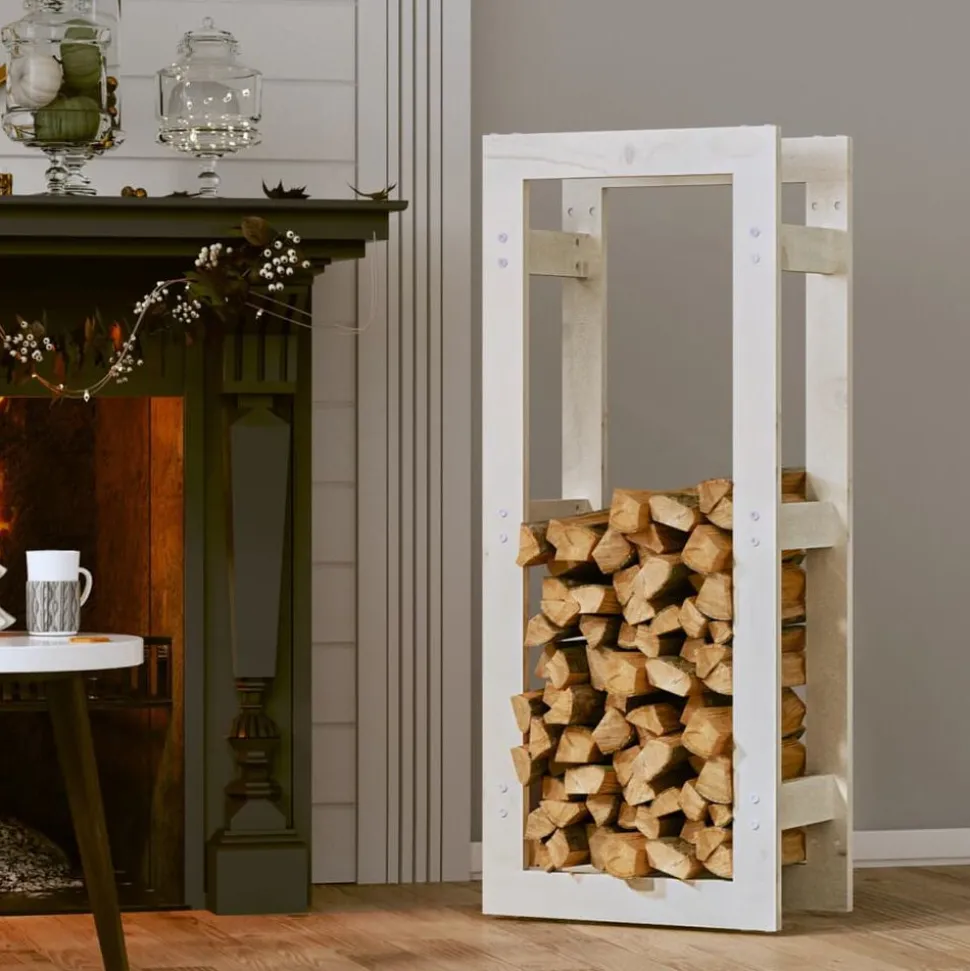 vidaXL Haardhoutrek 41x25x100 cm massief grenenhout wit