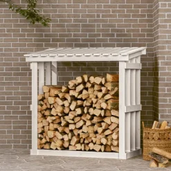 vidaXL Haardhoutrek 108x64,5x109 cm massief grenenhout wit