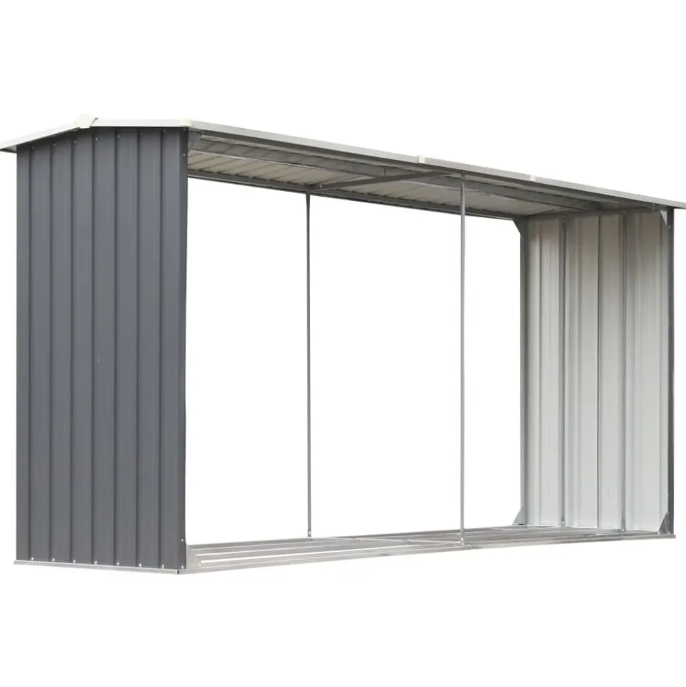 vidaXL Haardhoutschuur 330x92x153 cm gegalvaniseerd staal grijs