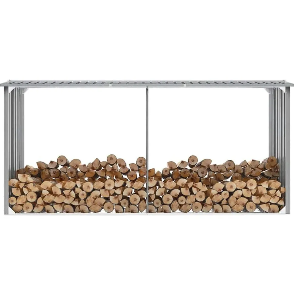 vidaXL Haardhoutschuur 330x92x153 cm gegalvaniseerd staal grijs