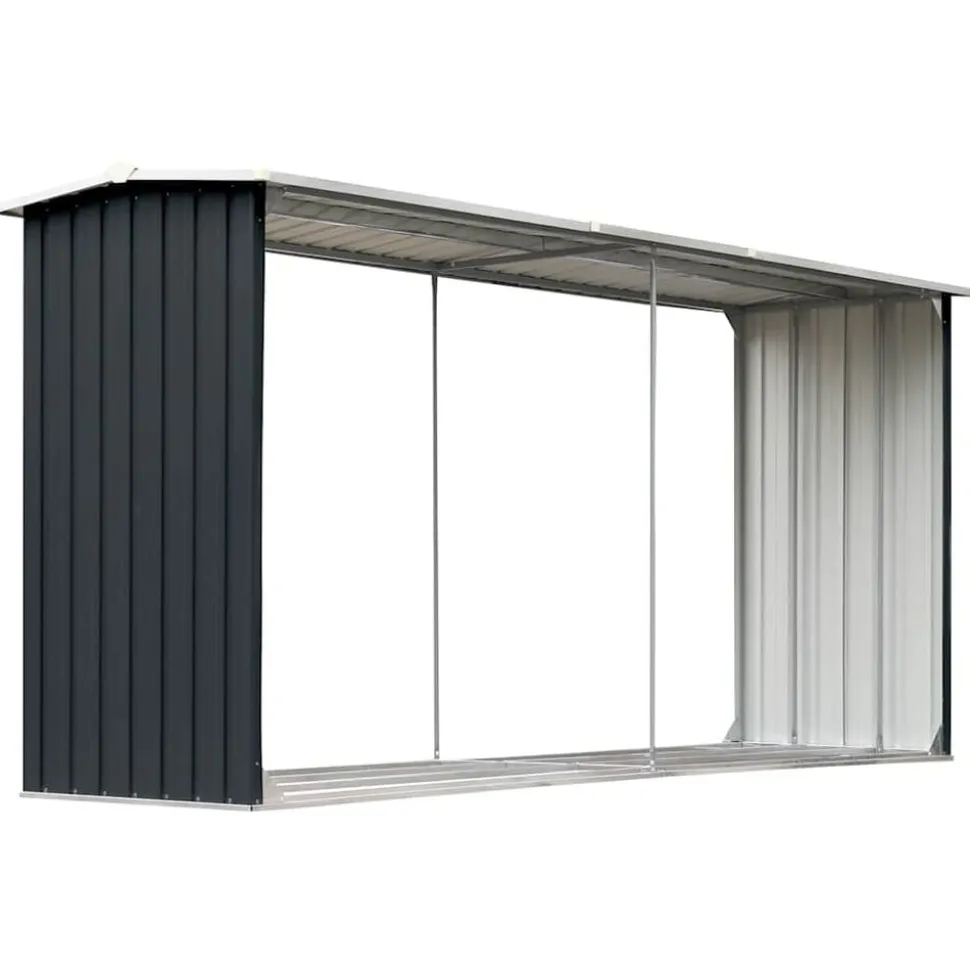 vidaXL Haardhoutschuur 330x92x153 cm gegalvaniseerd staal antraciet