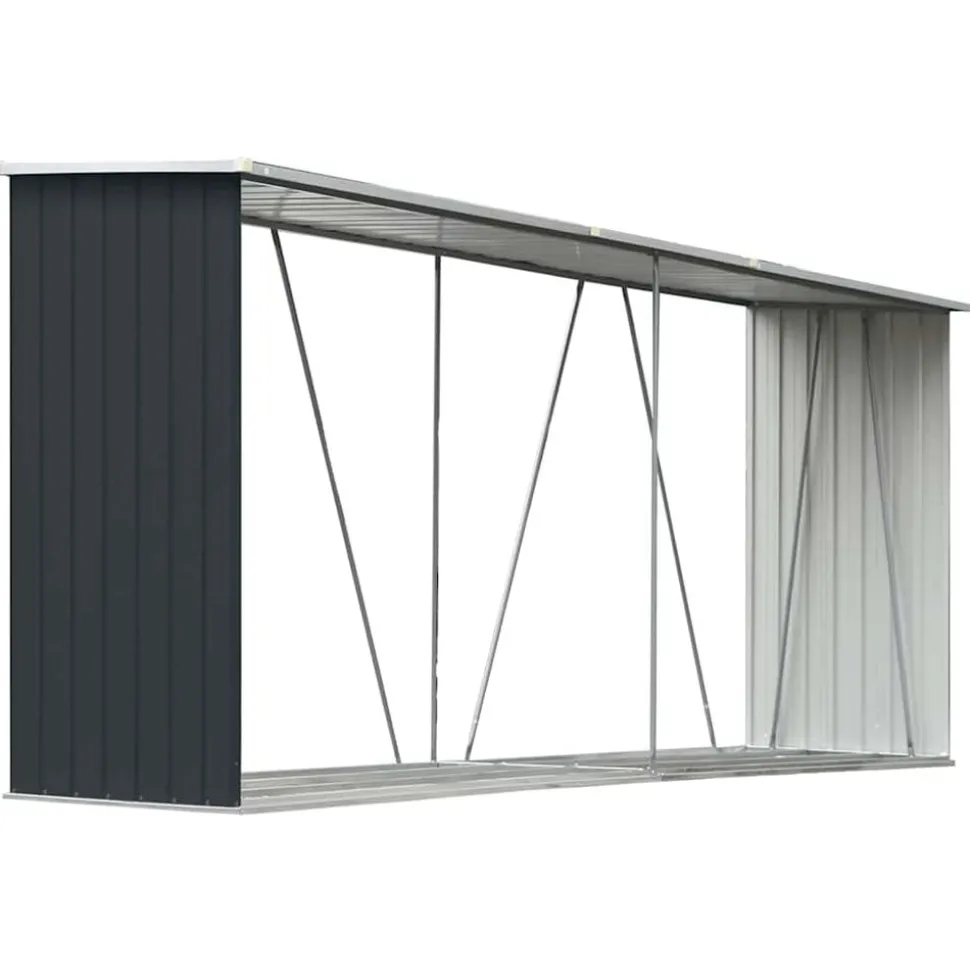vidaXL Haardhoutschuur 330x84x152 cm gegalvaniseerd staal antraciet