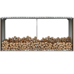 vidaXL Haardhoutschuur 330x92x153 cm gegalvaniseerd staal bruin