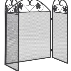 vidaXL Haardscherm 3 panelen ijzer zwart