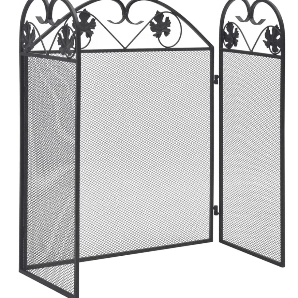 vidaXL Haardscherm 3 panelen ijzer zwart