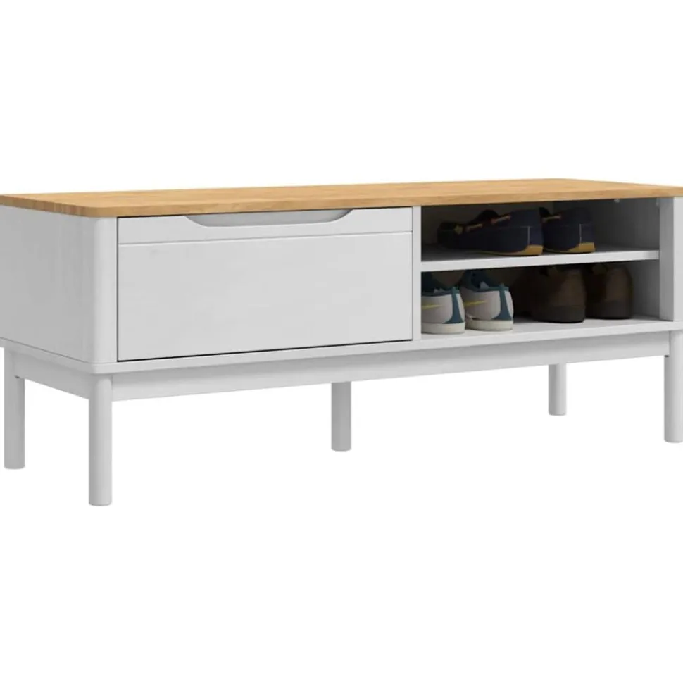 vidaXL Hal bank met lade FLORO Wit 115 x 40 x 45 cm Massief Vurenhout
