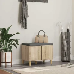 vidaXL Halbank met kussen met opslag Sonoma Eiken 60 x 38 x 46 cm