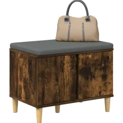 vidaXL Halbank met kussen met opslag Gerookte Eik 60 x 38 x 46 cm