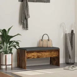 vidaXL Halbank met kussen Gerookt eiken 83 x 38 x 40 cm
