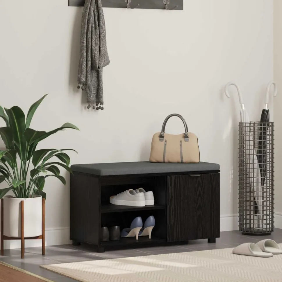 vidaXL Halbank met kussen met plank Zwarte Eik 80 x 38 x 46 cm