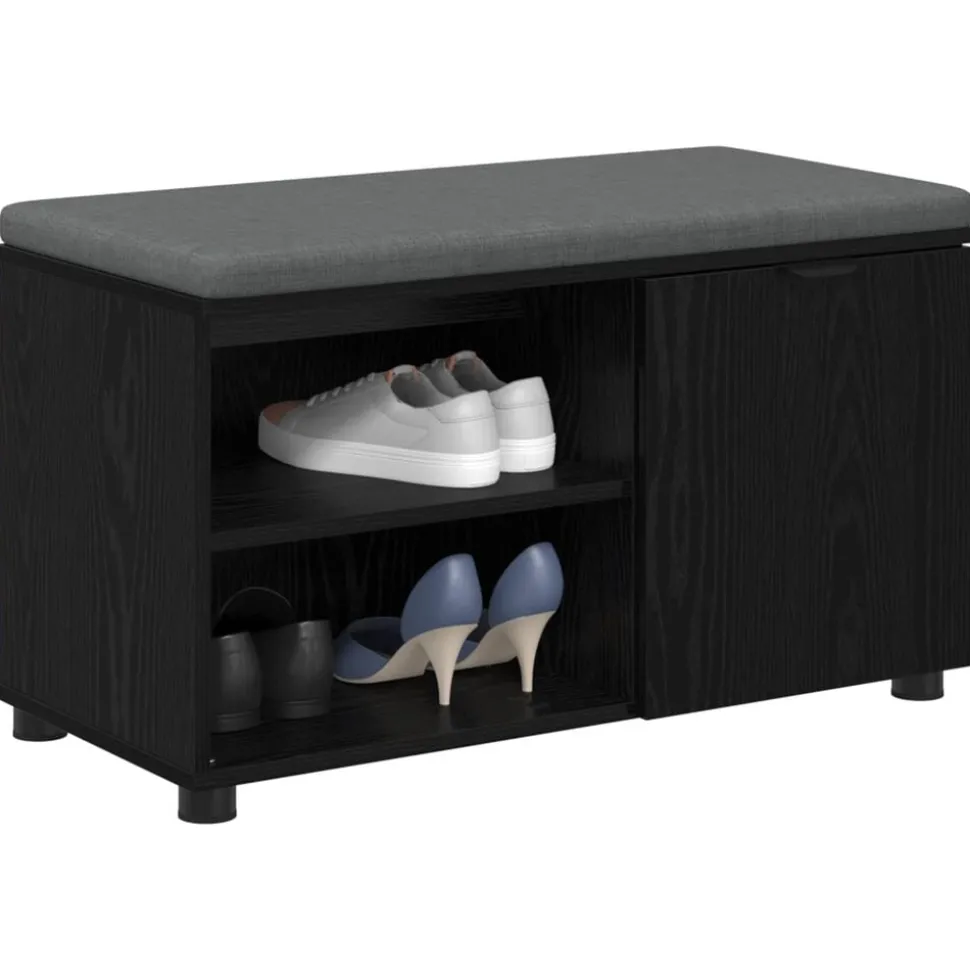 vidaXL Halbank met kussen met plank Zwarte Eik 80 x 38 x 46 cm
