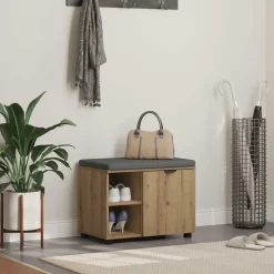 vidaXL Halbank met kussen met plank Artisan Eik 60 x 38 x 46 cm