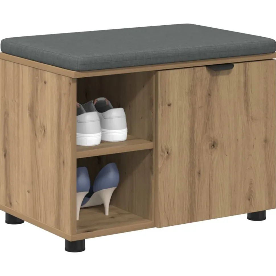 vidaXL Halbank met kussen met plank Artisan Eik 60 x 38 x 46 cm