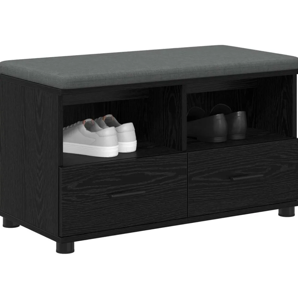 vidaXL Halbank met kussen met lade Zwarte Eik 80 x 38 x 46 cm