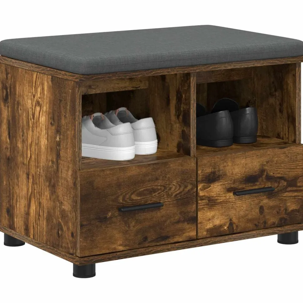 vidaXL Halbank met kussen met lade Gerookte Eik 60 x 38 x 46 cm
