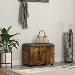 vidaXL Halbank met kussen met plank Gerookte Eik 60 x 38 x 46 cm