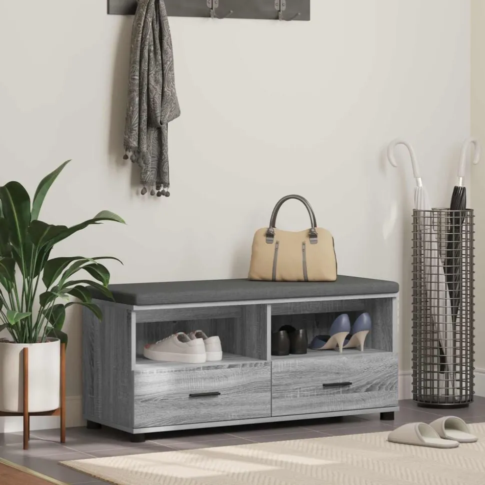 vidaXL Halbank met kussen met lade Grijze Sonoma 100 x 38 x 46 cm