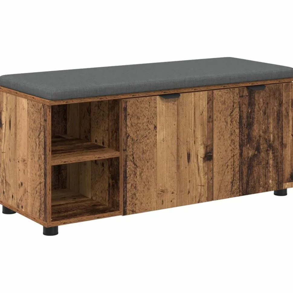 vidaXL Halbank met kussen met plank Oudhout 100 x 38 x 46 cm