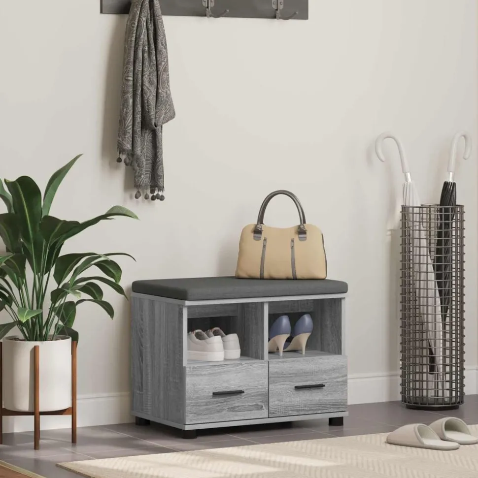 vidaXL Halbank met kussen met lade Grijze Sonoma 60 x 38 x 46 cm