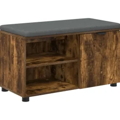vidaXL Halbank met kussen met plank Gerookte Eik 80 x 38 x 46 cm