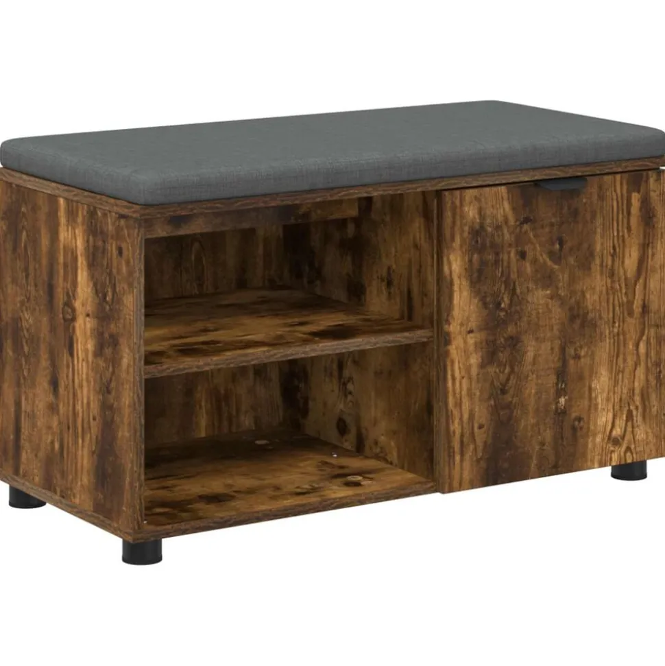 vidaXL Halbank met kussen met plank Gerookte Eik 80 x 38 x 46 cm