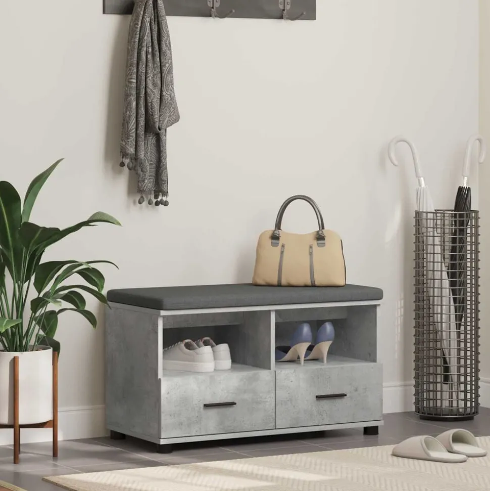 vidaXL Halbank met kussen met lade Beton Grijs 80 x 38 x 46 cm