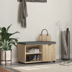vidaXL Halbank met kussen met plank Sonoma Eiken 80 x 38 x 46 cm