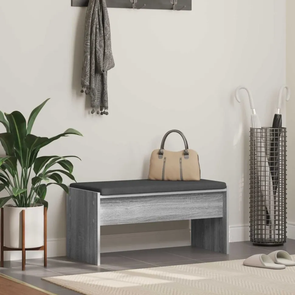 vidaXL Halbank met kussen Grijs Sonoma 83 x 38 x 40 cm