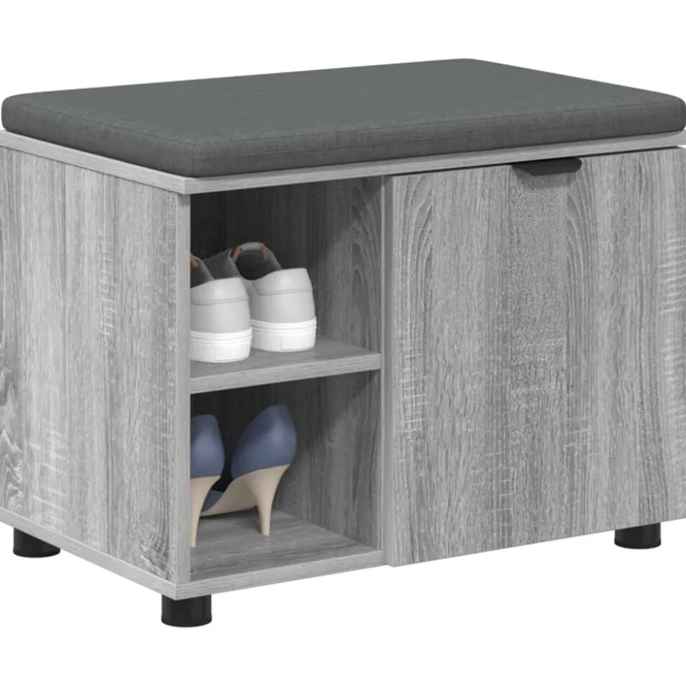 vidaXL Halbank met kussen met plank Grijze Sonoma 60 x 38 x 46 cm