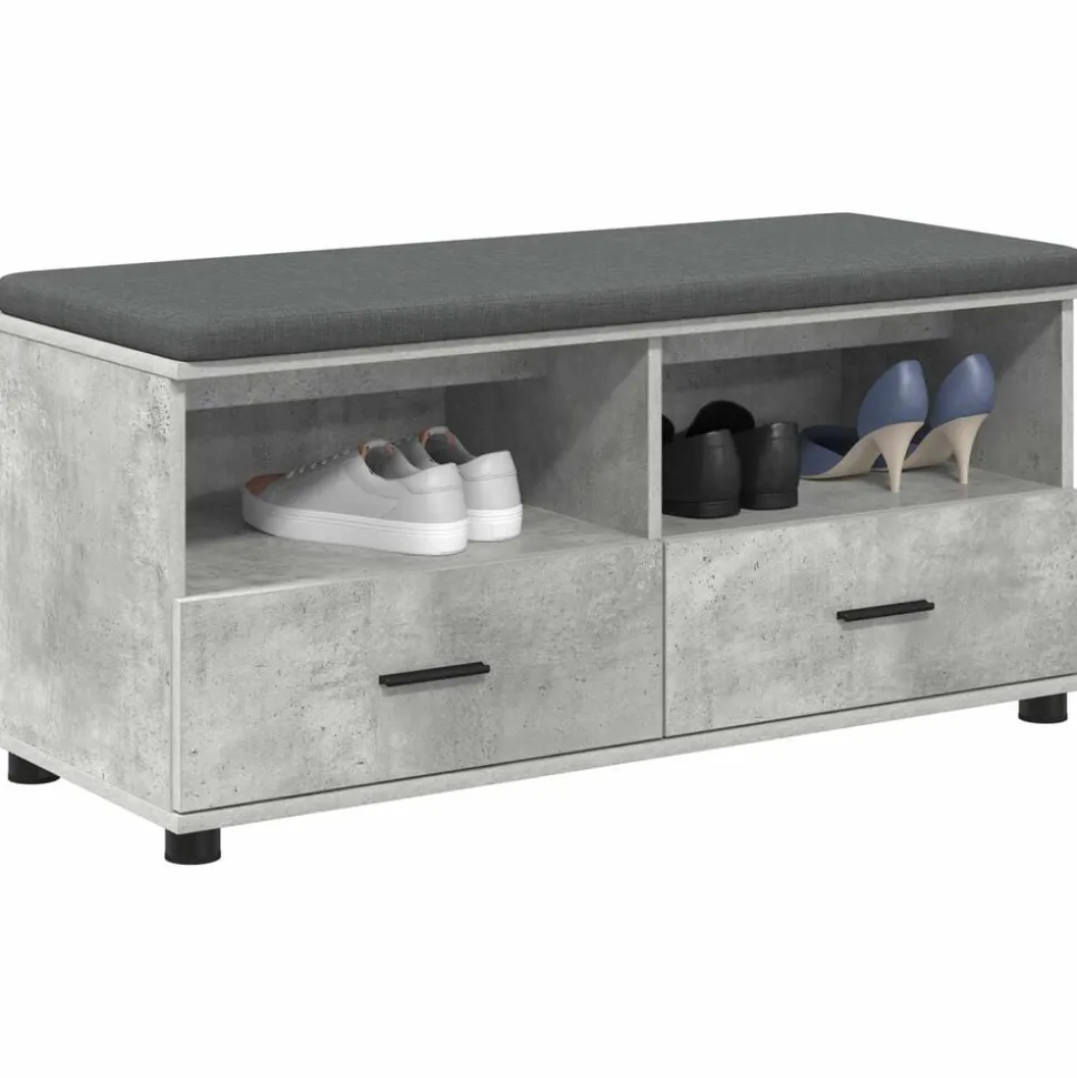 vidaXL Halbank met kussen met lade Beton Grijs 100 x 38 x 46 cm