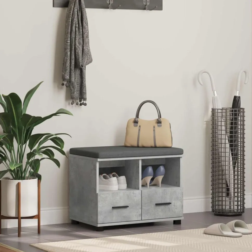 vidaXL Halbank met kussen met lade Beton Grijs 60 x 38 x 46 cm