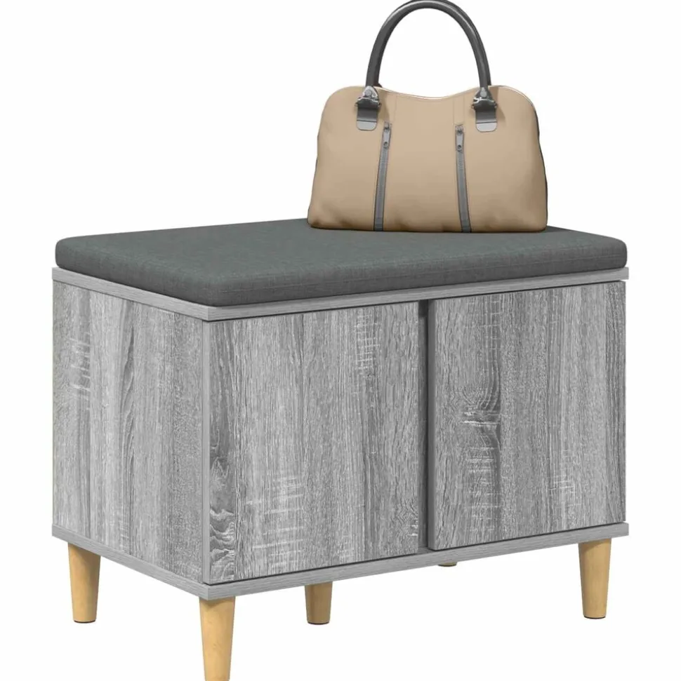 vidaXL Halbank met kussen met opslag Grijze Sonoma 60 x 38 x 46 cm