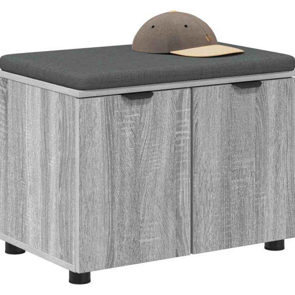 vidaXL Halbank met kussen met plank Grijze Sonoma 60 x 38 x 46 cm