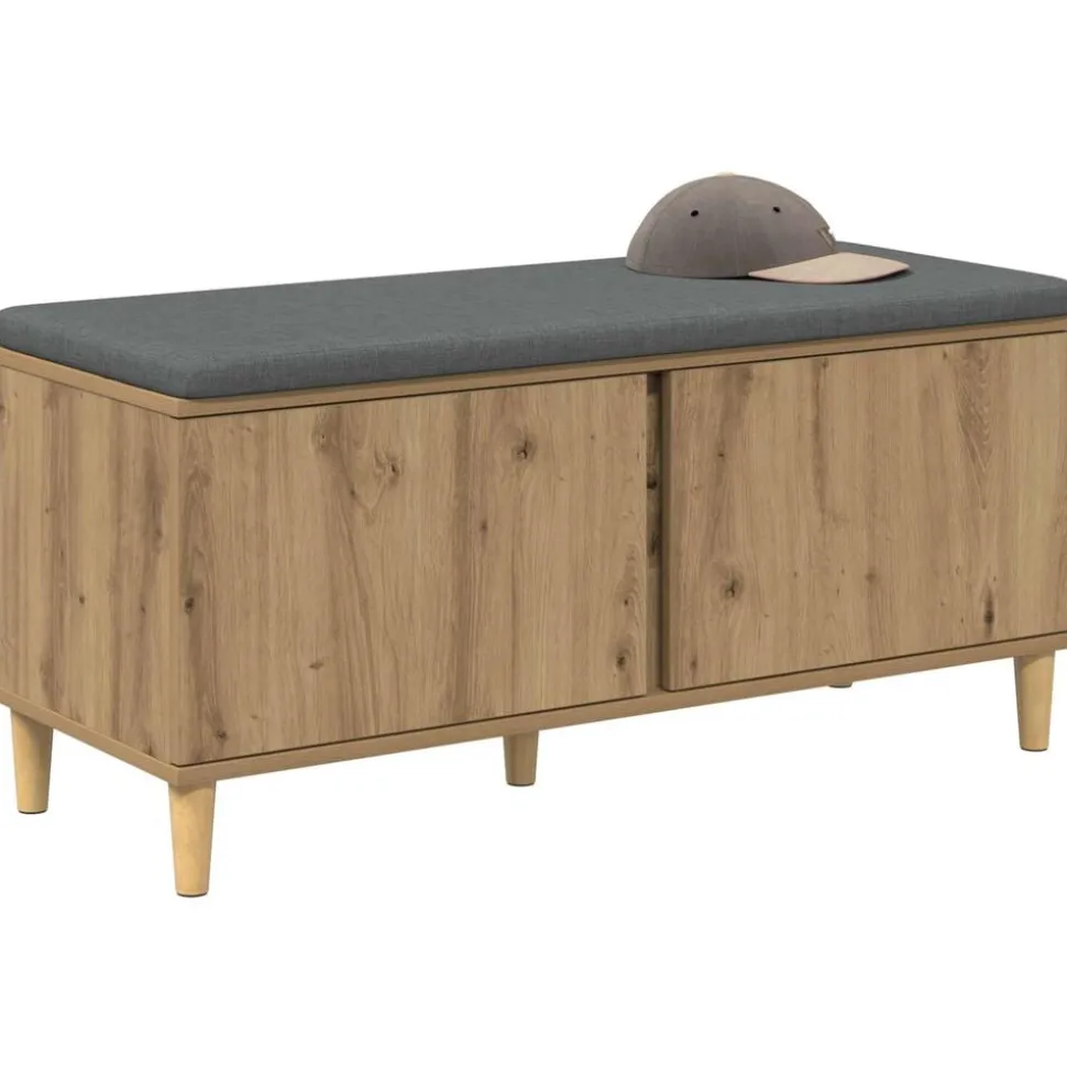 vidaXL Halbank met kussen met opslag Artisan Eik 100 x 38 x 46 cm