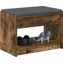 vidaXL Halbank met kussen met plank Gerookte Eik 63 x 38 x 45 cm