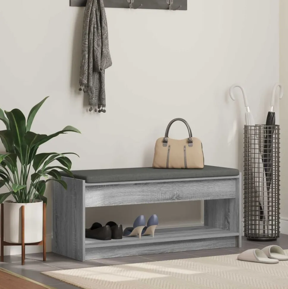 vidaXL Halbank met kussen met plank Grijze Sonoma 103 x 38 x 45 cm